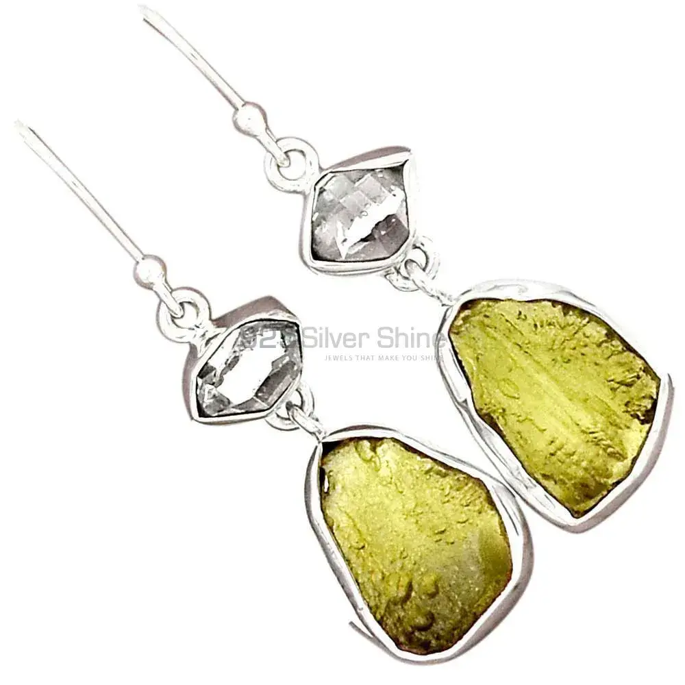 High Quality 925 Sterling Silver Earrings In Herkimer Diamond, Moldavite Gemstone Jewelry 925SE2297_1