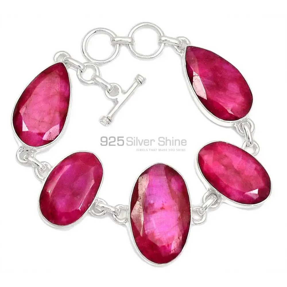 High Quality 925 Sterling Silver Handmade Bracelets In Dyed Ruby Gemstone Jewelry 925SB293-4