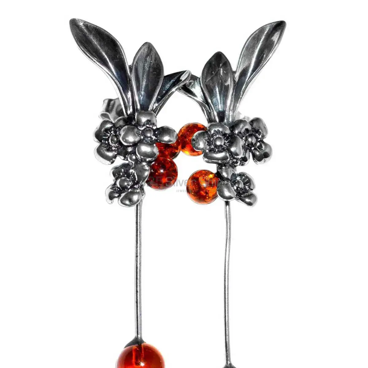 925 Sterling Silver Handmade Earrings In Amber Gemstone Jewelry 925SE2934_0