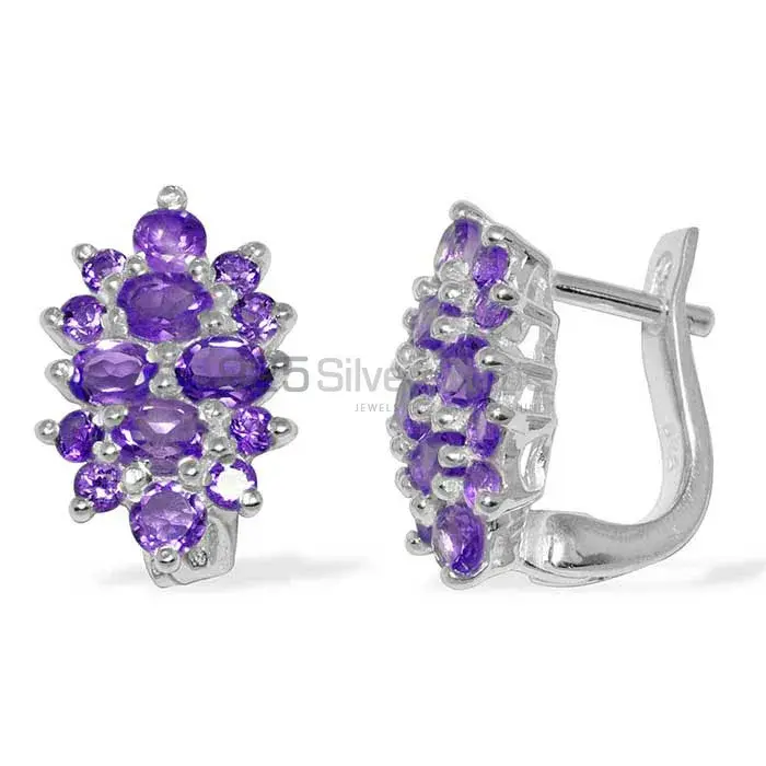 925 Sterling Silver Handmade Earrings In Amethyst Gemstone Jewelry 925SE901_0