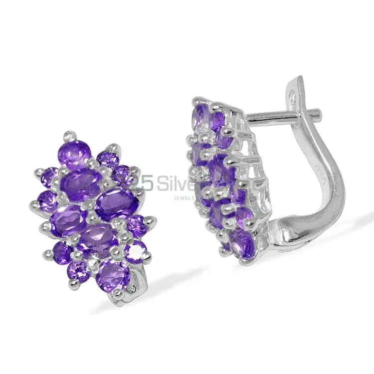 925 Sterling Silver Handmade Earrings In Amethyst Gemstone Jewelry 925SE901_1