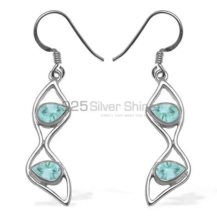 High Quality 925 Sterling Silver Handmade Earrings In Blue Topaz Gemstone Jewelry 925SE1059