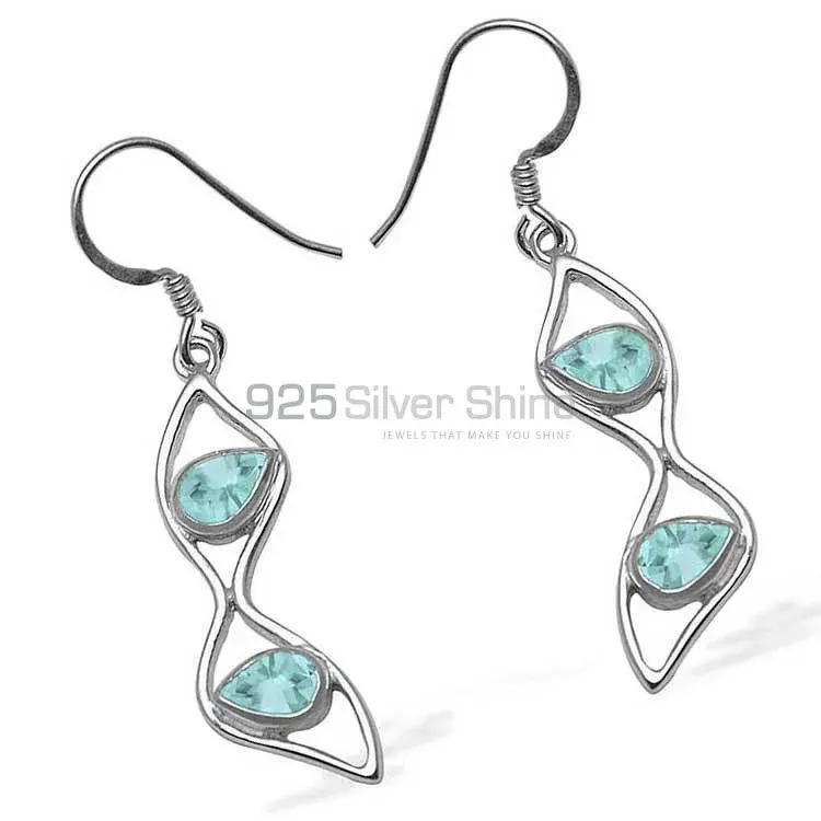 High Quality 925 Sterling Silver Handmade Earrings In Blue Topaz Gemstone Jewelry 925SE1059_0