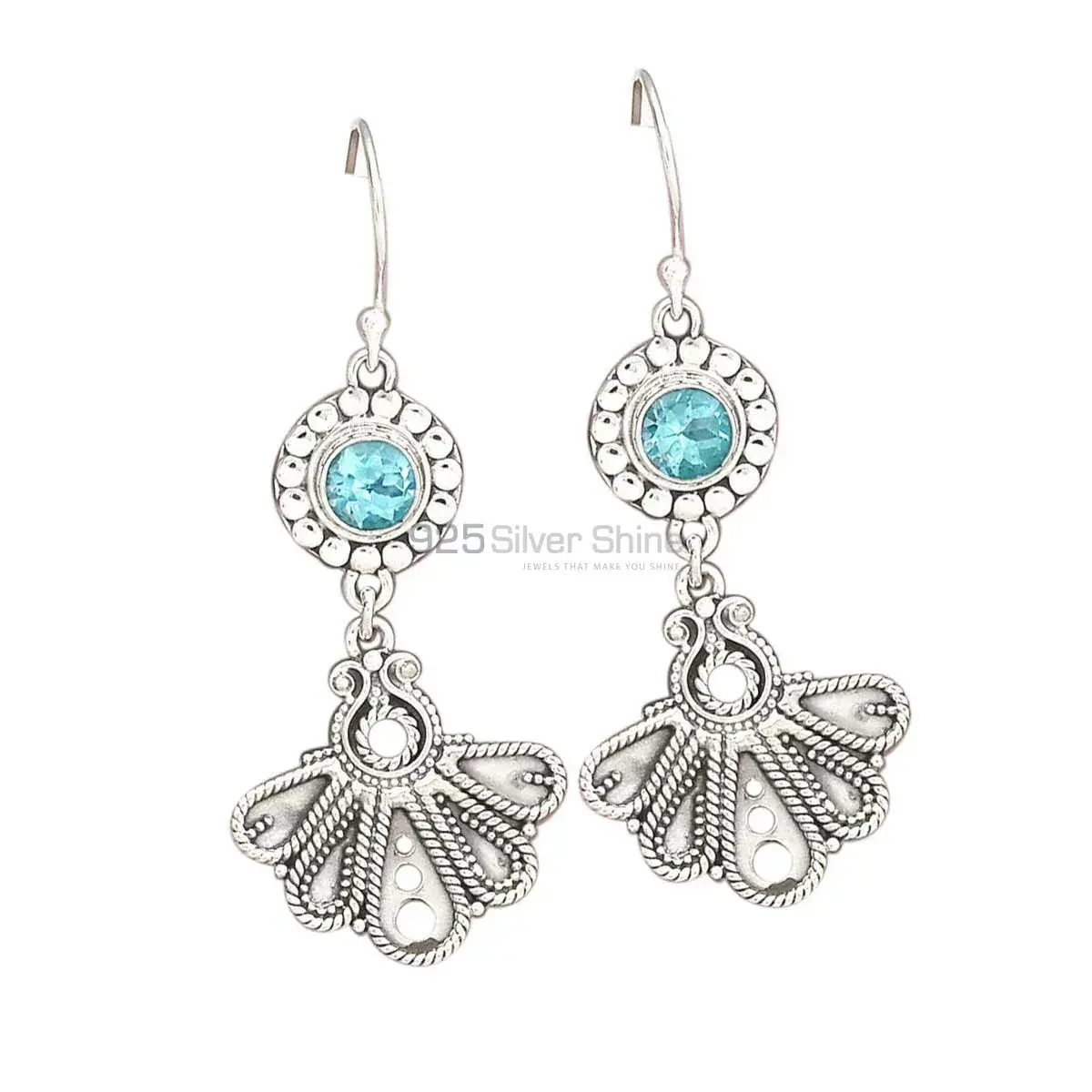 925 Sterling Silver Handmade Earrings In Blue Topaz Gemstone Jewelry 925SE3092