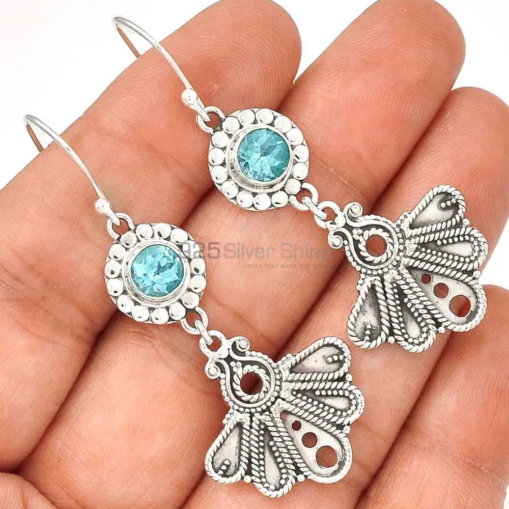 High Quality 925 Sterling Silver Handmade Earrings In Blue Topaz Gemstone Jewelry 925SE3092_0