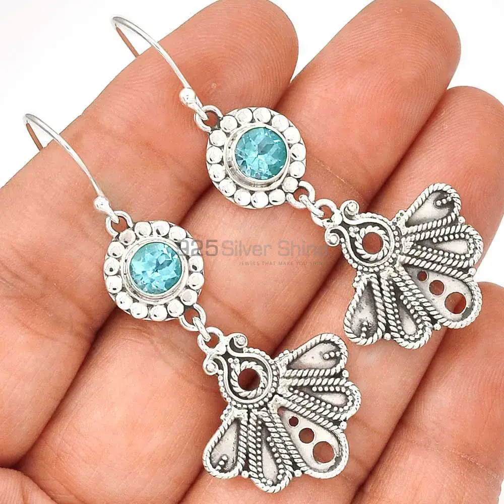 925 Sterling Silver Handmade Earrings In Blue Topaz Gemstone Jewelry 925SE3092_0