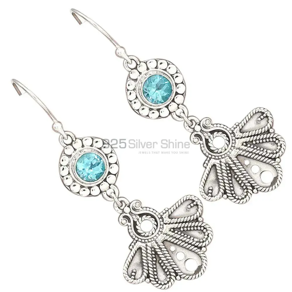 High Quality 925 Sterling Silver Handmade Earrings In Blue Topaz Gemstone Jewelry 925SE3092_1