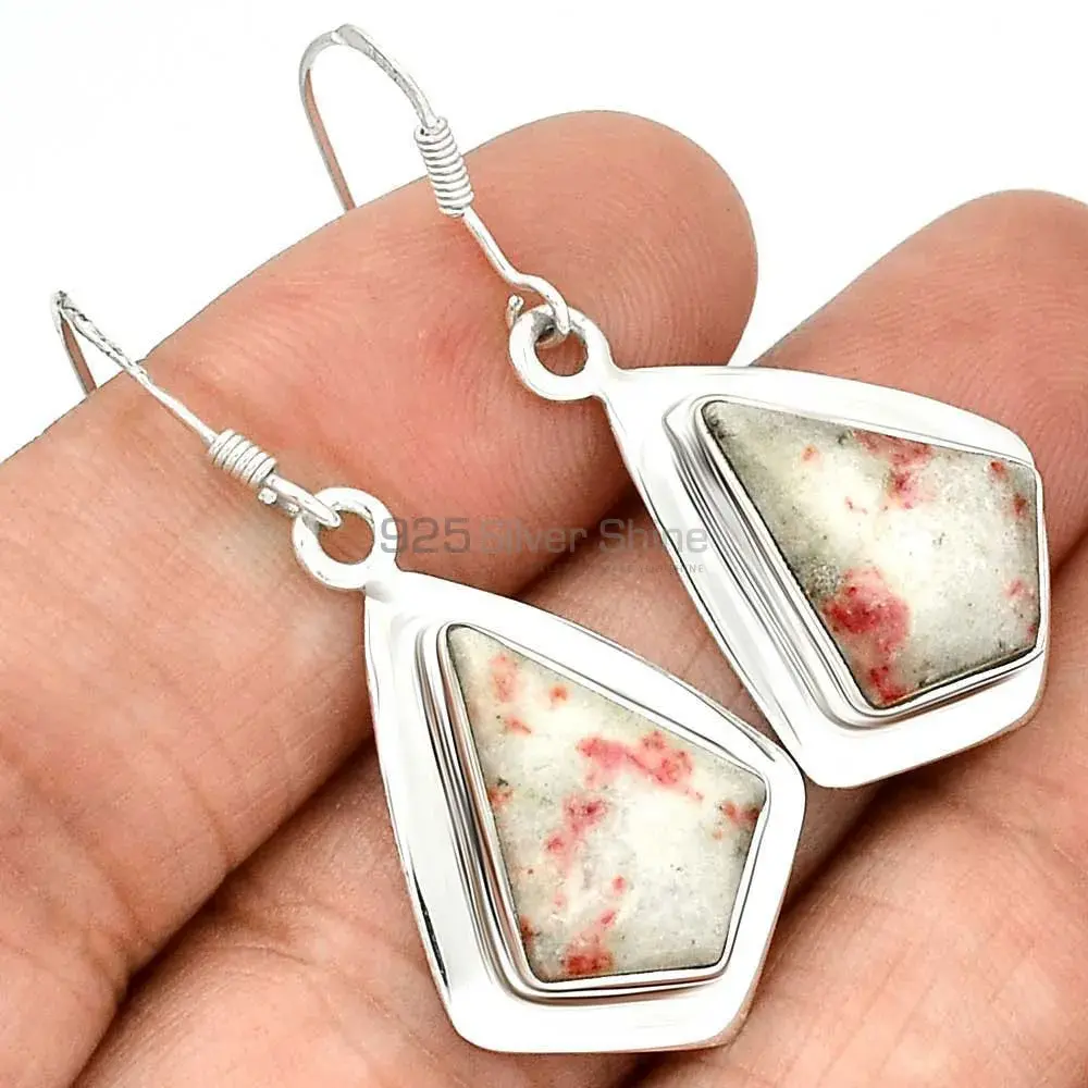 925 Sterling Silver Handmade Earrings In Cinnabar Gemstone Jewelry 925SE2855_1