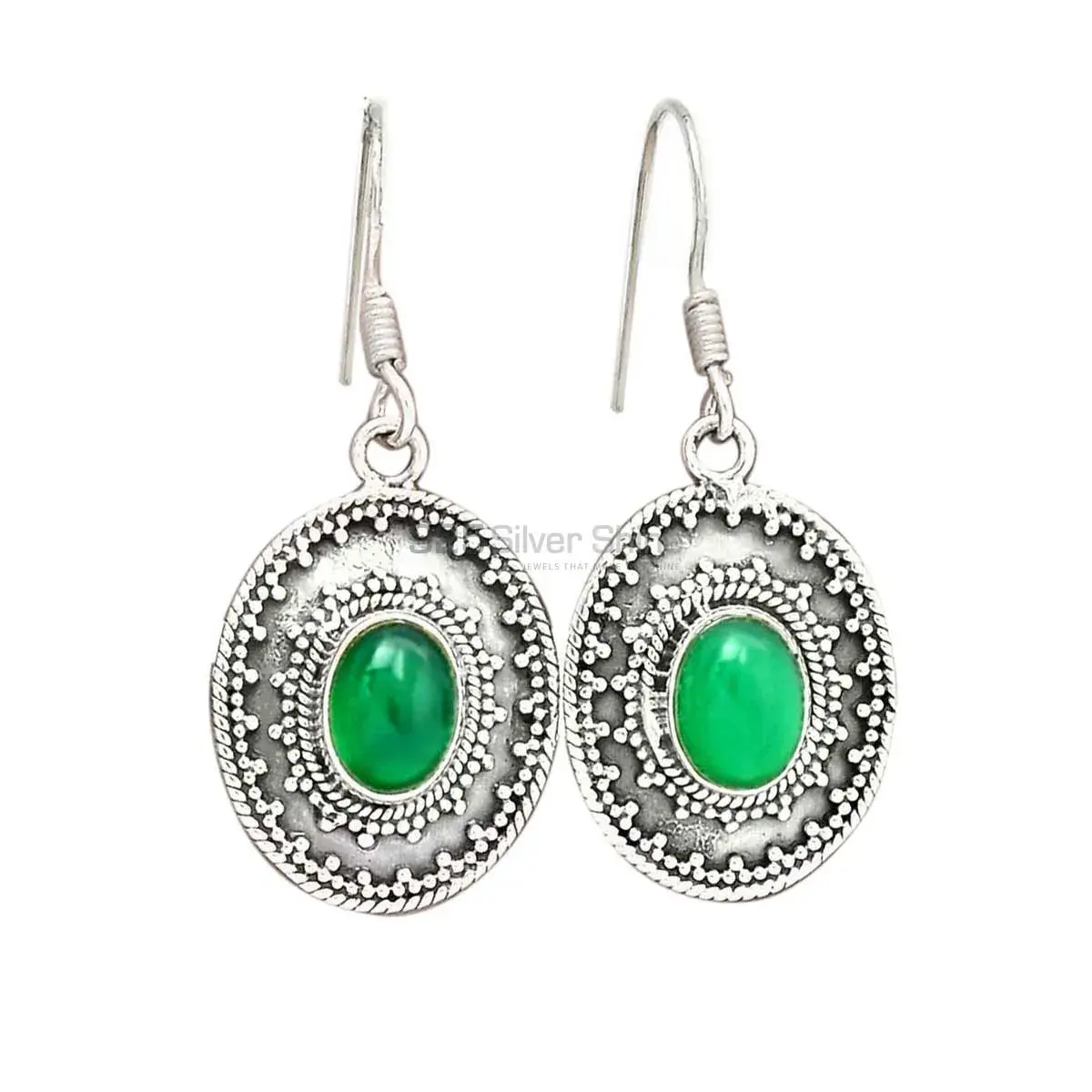 High Quality 925 Sterling Silver Handmade Earrings In Green Onyx Gemstone Jewelry 925SE2221
