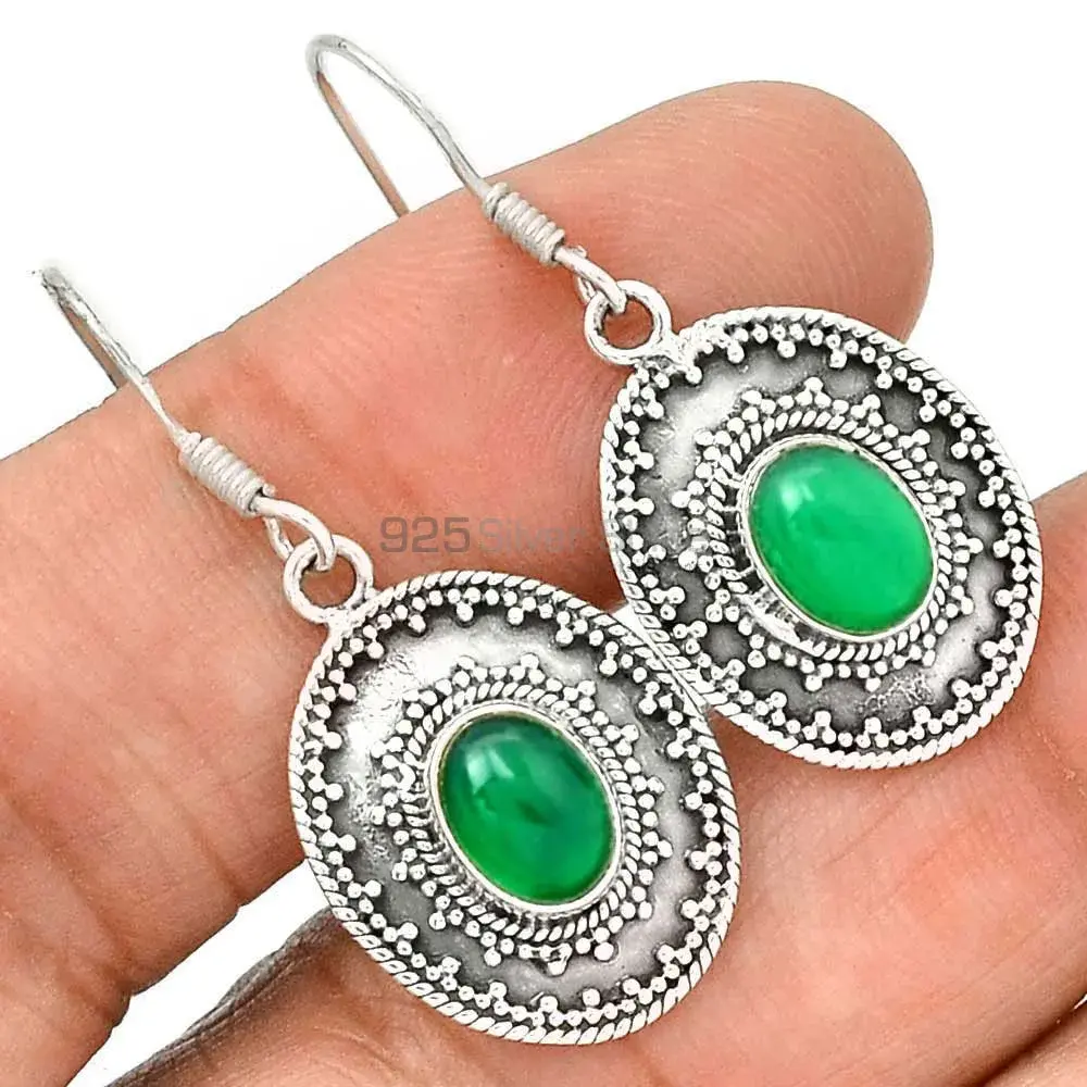 High Quality 925 Sterling Silver Handmade Earrings In Green Onyx Gemstone Jewelry 925SE2221_0
