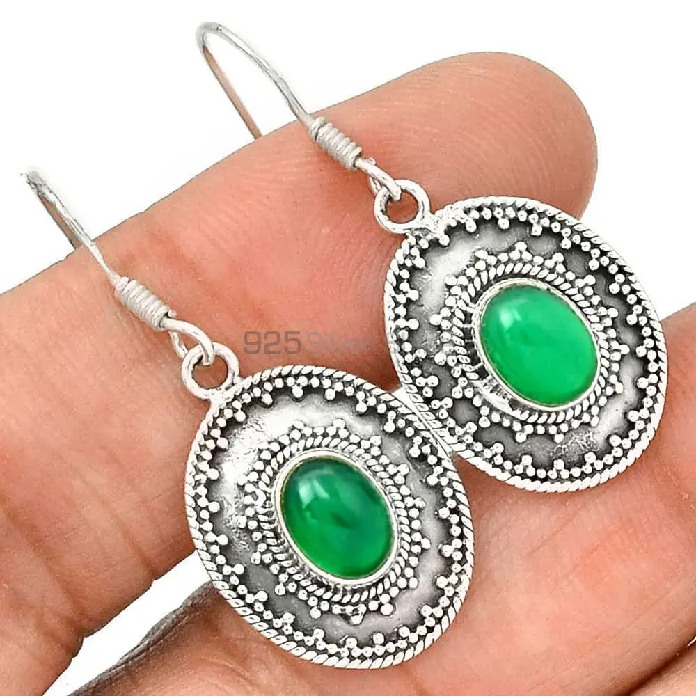 925 Sterling Silver Handmade Earrings In Green Onyx Gemstone Jewelry 925SE2221_1
