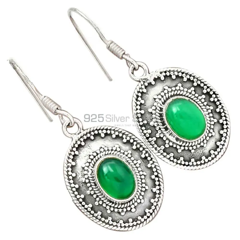High Quality 925 Sterling Silver Handmade Earrings In Green Onyx Gemstone Jewelry 925SE2221_1