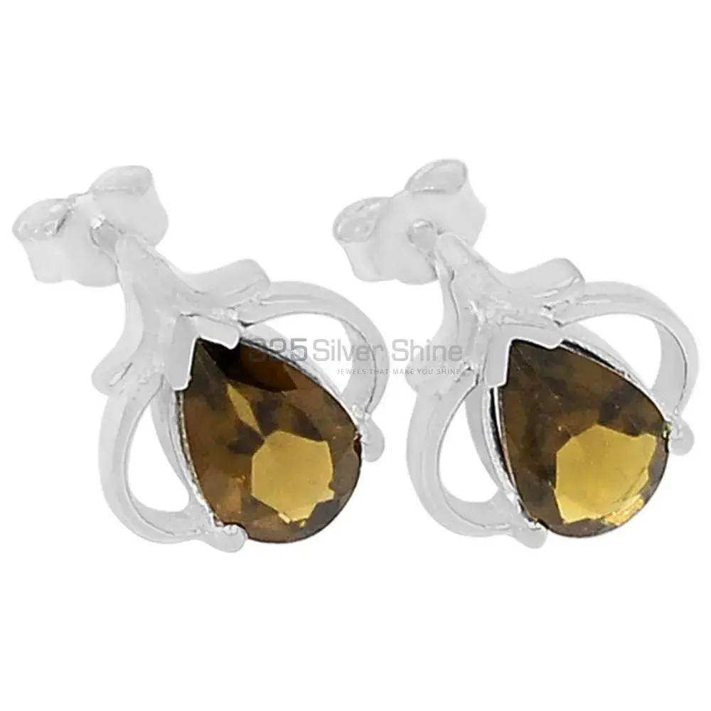 925 Sterling Silver Handmade Earrings In Smoky Quartz Gemstone Jewelry 925SE427_0