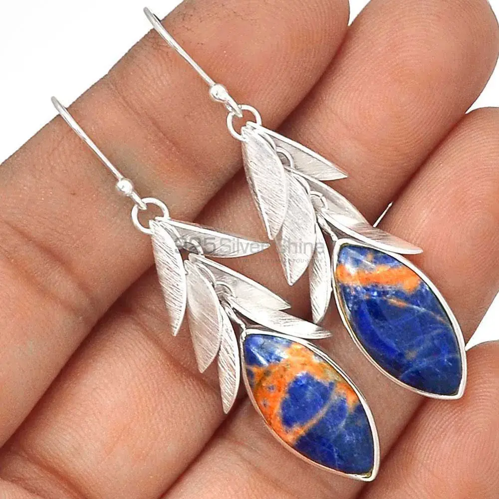 High Quality 925 Sterling Silver Handmade Earrings In Sodalite Gemstone Jewelry 925SE3013_1