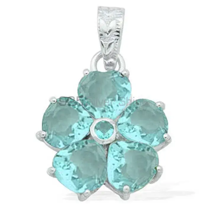 High Quality 925 Sterling Silver Handmade Pendants In Blue Topaz Gemstone Jewelry 925SP1581