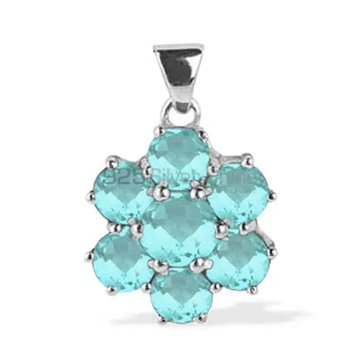 High Quality 925 Sterling Silver Handmade Pendants In Blue Topaz Gemstone Jewelry 925SP1631