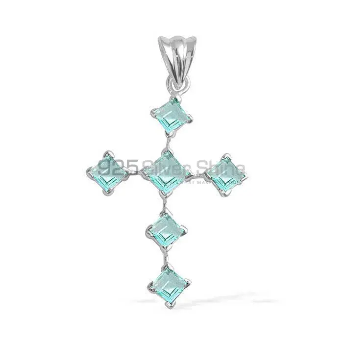 High Quality 925 Sterling Silver Handmade Pendants In Blue Topaz Gemstone Jewelry 925SP1681
