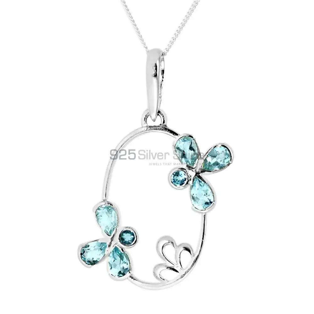 High Quality 925 Sterling Silver Handmade Pendants In Blue Topaz Gemstone Jewelry 925SP215-1