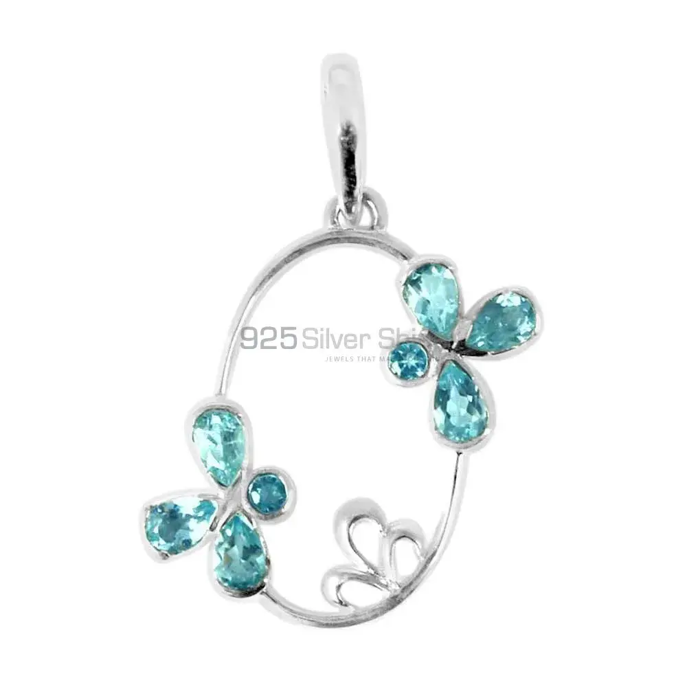 High Quality 925 Sterling Silver Handmade Pendants In Blue Topaz Gemstone Jewelry 925SP215-1_0