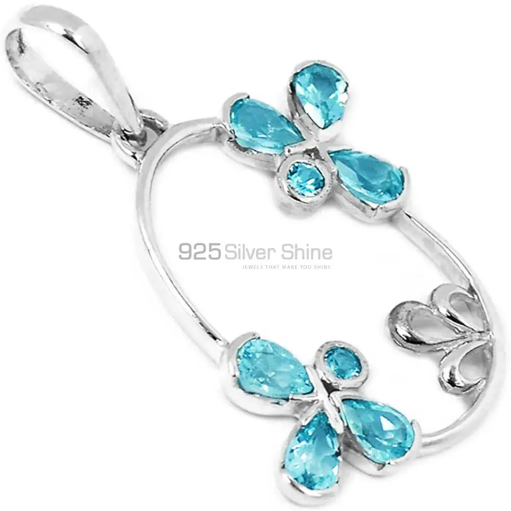 High Quality 925 Sterling Silver Handmade Pendants In Blue Topaz Gemstone Jewelry 925SP215-1_1