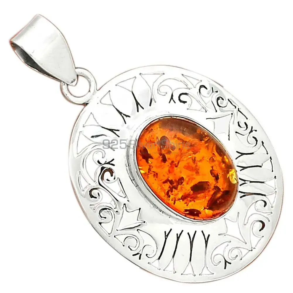 High Quality Amber Gemstone Pendants Suppliers In 925 Fine Silver Jewelry 925SP16-1