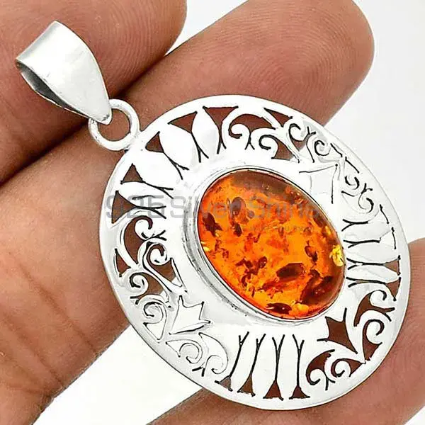High Quality Amber Gemstone Pendants Suppliers In 925 Fine Silver Jewelry 925SP16-1_0