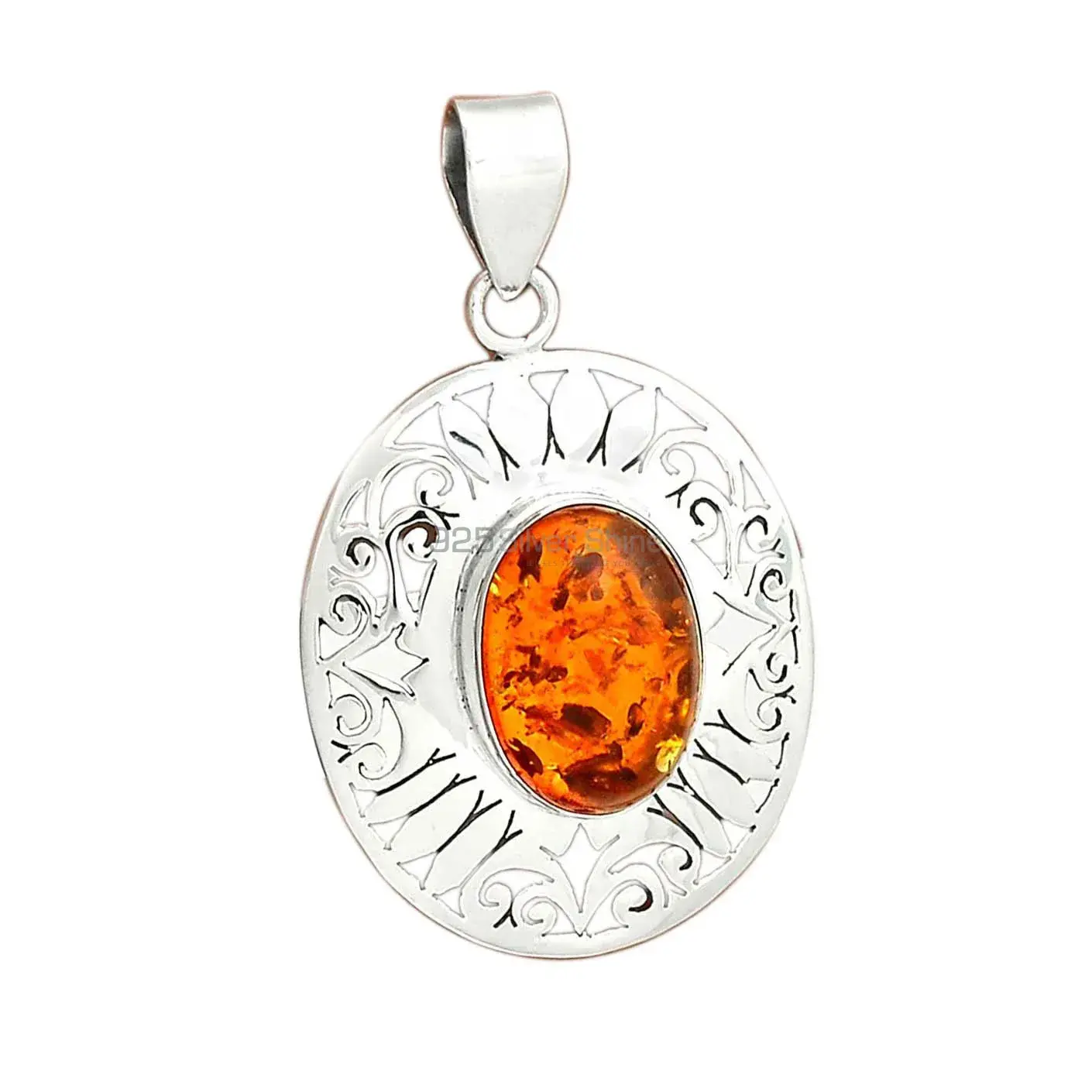 High Quality Amber Gemstone Pendants Suppliers In 925 Fine Silver Jewelry 925SP16-1_1