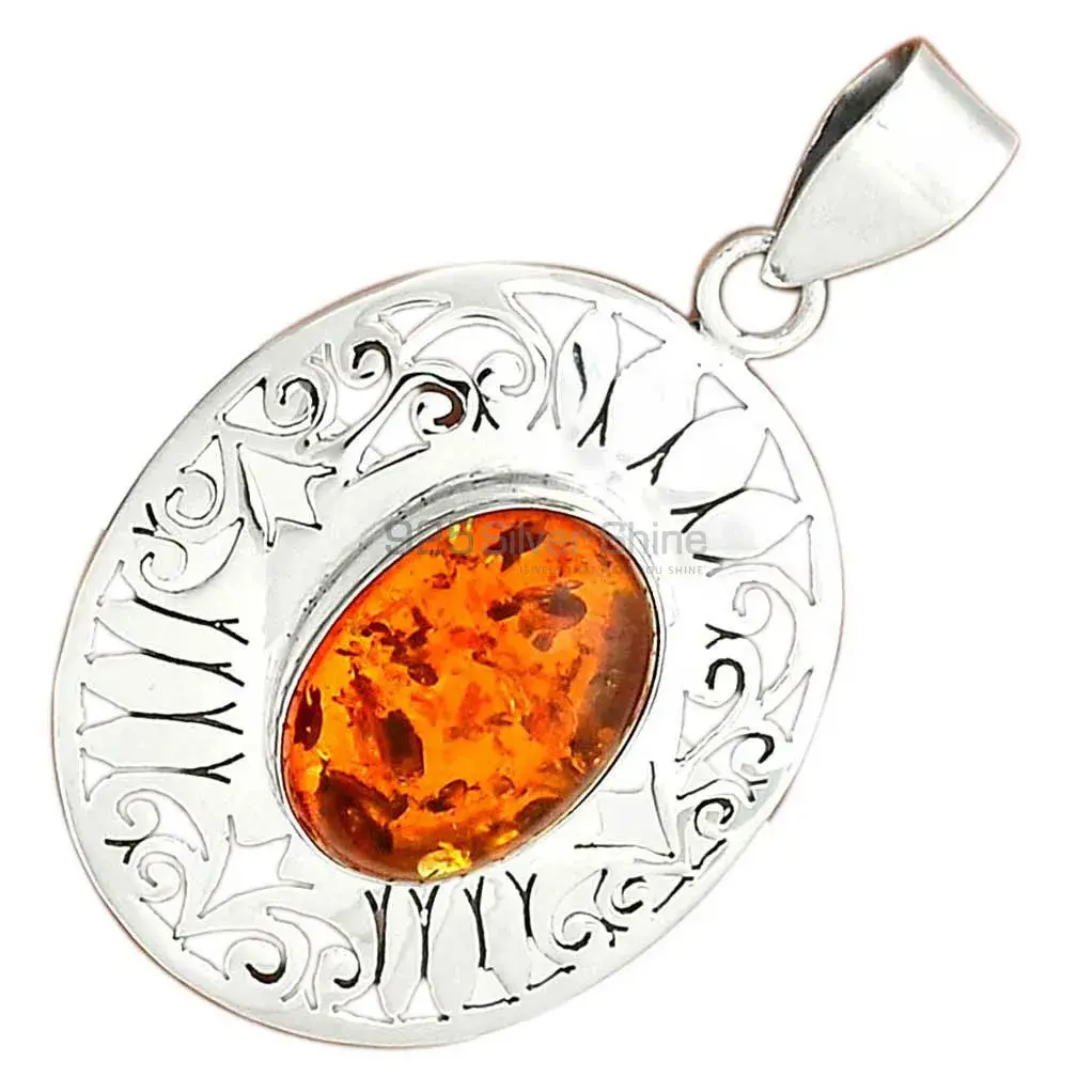 High Quality Amber Gemstone Pendants Suppliers In 925 Fine Silver Jewelry 925SP16-1_2