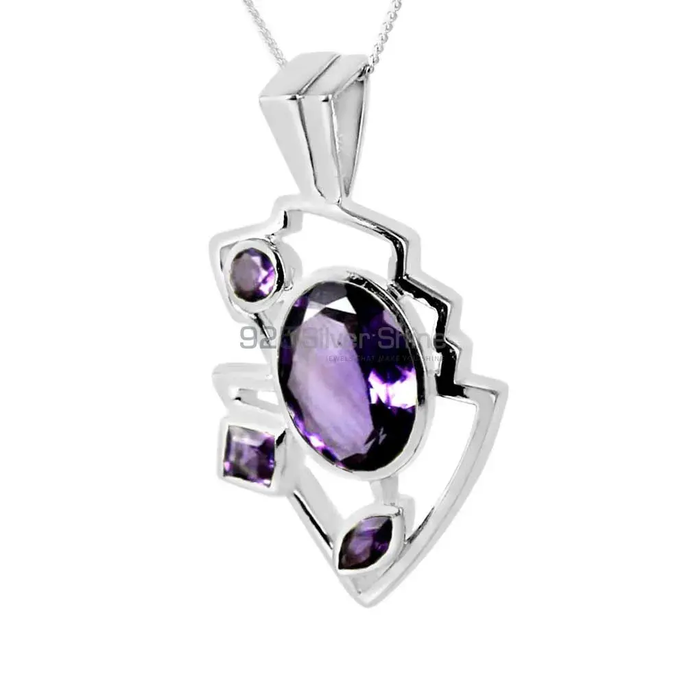 High Quality Amethyst Gemstone Pendants Exporters In 925 Solid Silver Jewelry 925SP234-2