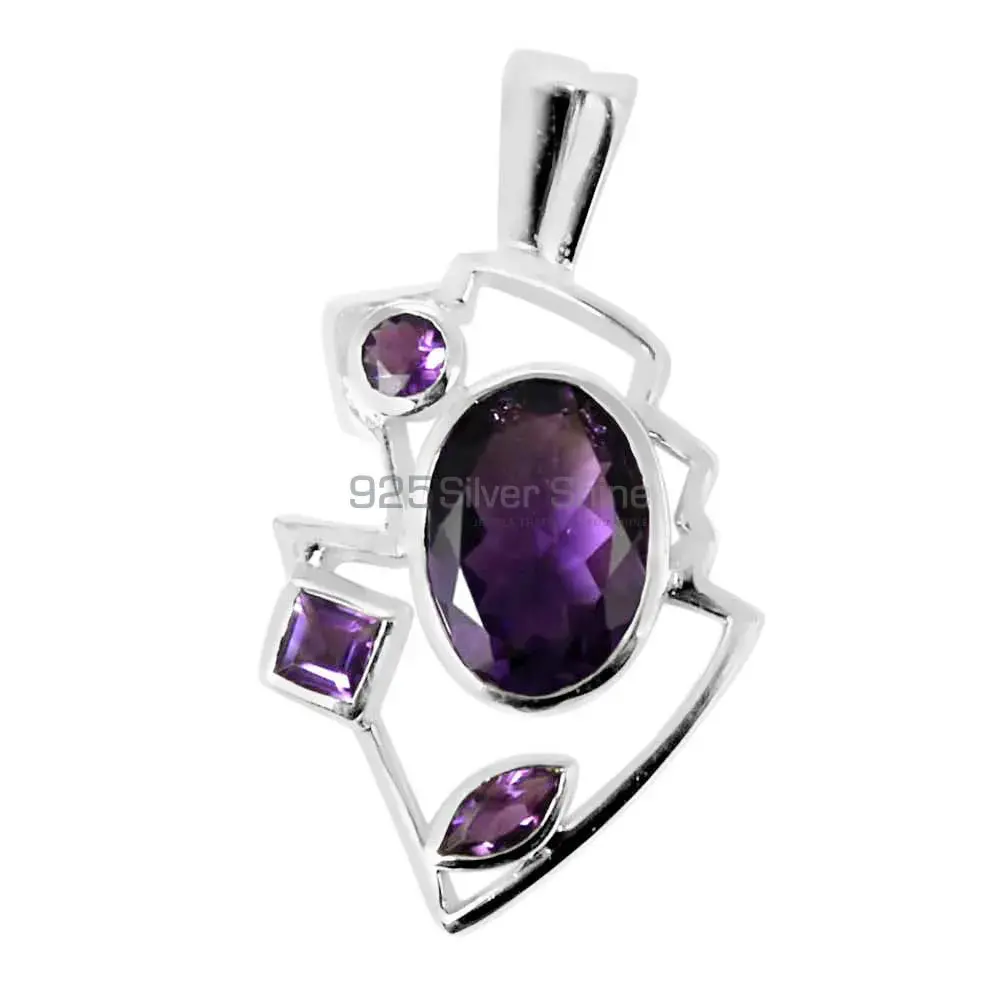High Quality Amethyst Gemstone Pendants Exporters In 925 Solid Silver Jewelry 925SP234-2_0