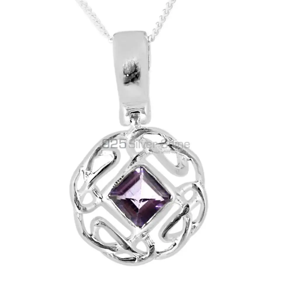 High Quality Amethyst Gemstone Pendants Exporters In 925 Solid Silver Jewelry 925SP257-7
