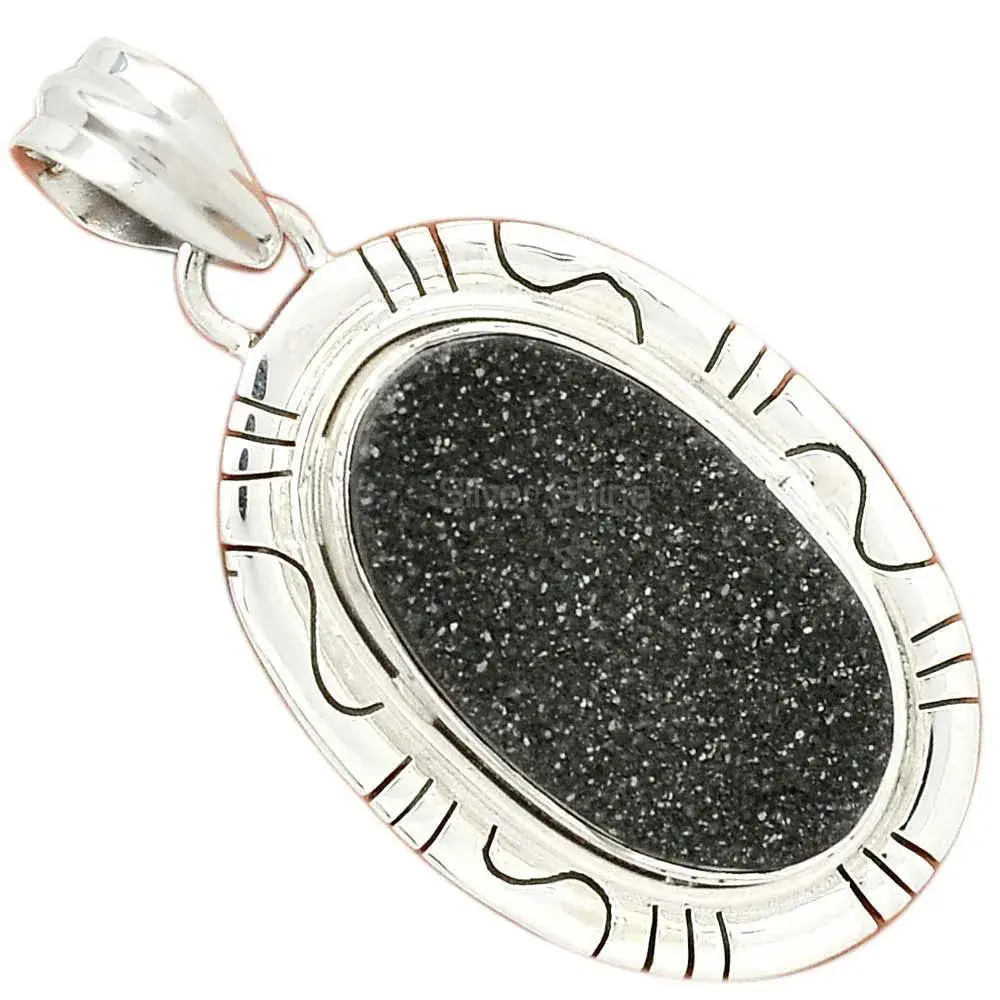 Black Aura Druzy Gemstone Pendants In 925 Solid Silver Jewelry 925SP40-2_0