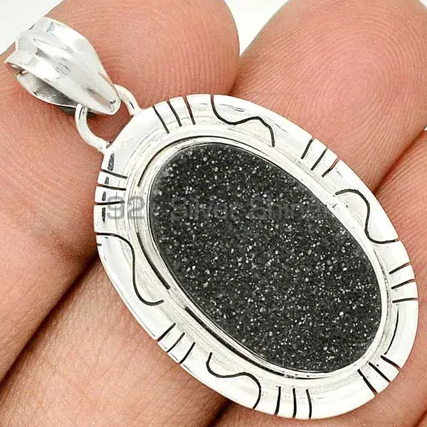 High Quality Black Aura Druzy Gemstone Pendants Exporters In 925 Solid Silver Jewelry 925SP40-2_0