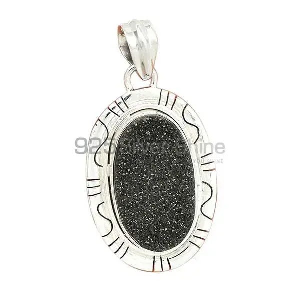 High Quality Black Aura Druzy Gemstone Pendants Exporters In 925 Solid Silver Jewelry 925SP40-2_1