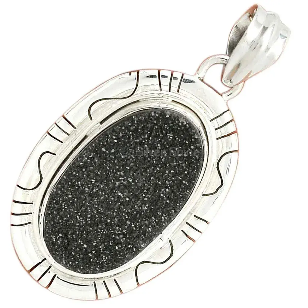 High Quality Black Aura Druzy Gemstone Pendants Exporters In 925 Solid Silver Jewelry 925SP40-2_2