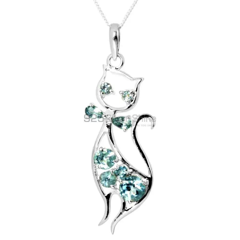 Blue Topaz Gemstone Handmade Pendants In 925 Sterling Silver Jewelry 925SP244-1_0