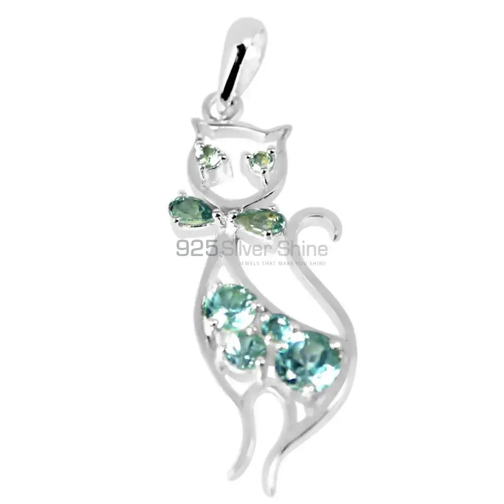Blue Topaz Gemstone Handmade Pendants In 925 Sterling Silver Jewelry 925SP244-1_1