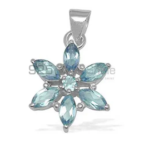 High Quality Blue Topaz Gemstone Handmade Pendants In Solid Sterling Silver Jewelry 925SP1412