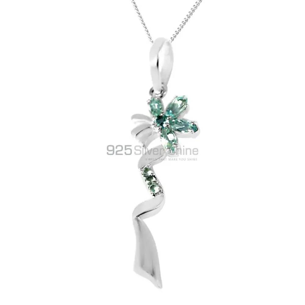 Blue Topaz Gemstone Handmade Pendants In Solid Sterling Silver Jewelry 925SP212-1_0