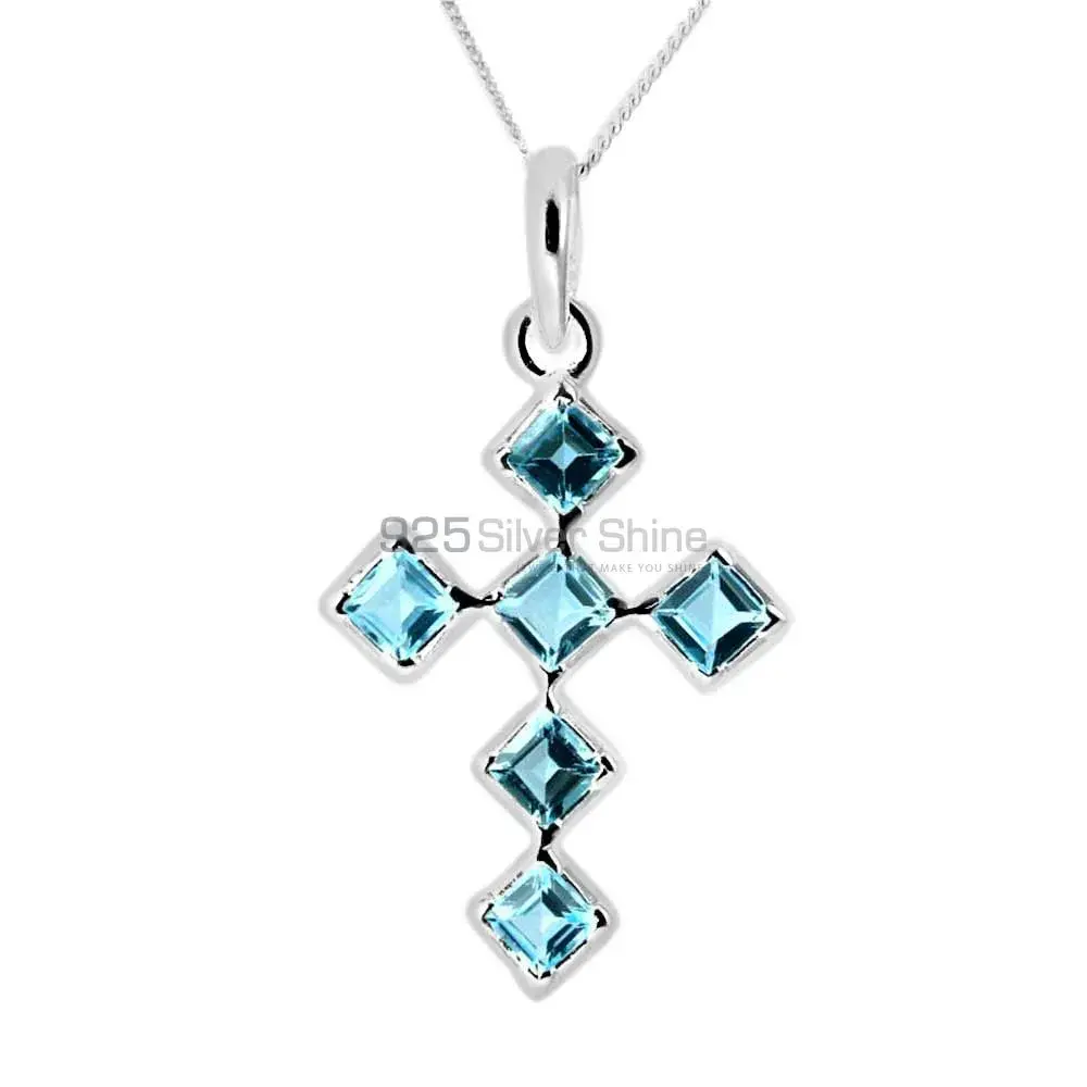 High Quality Blue Topaz Gemstone Handmade Pendants In Solid Sterling Silver Jewelry 925SP228-1
