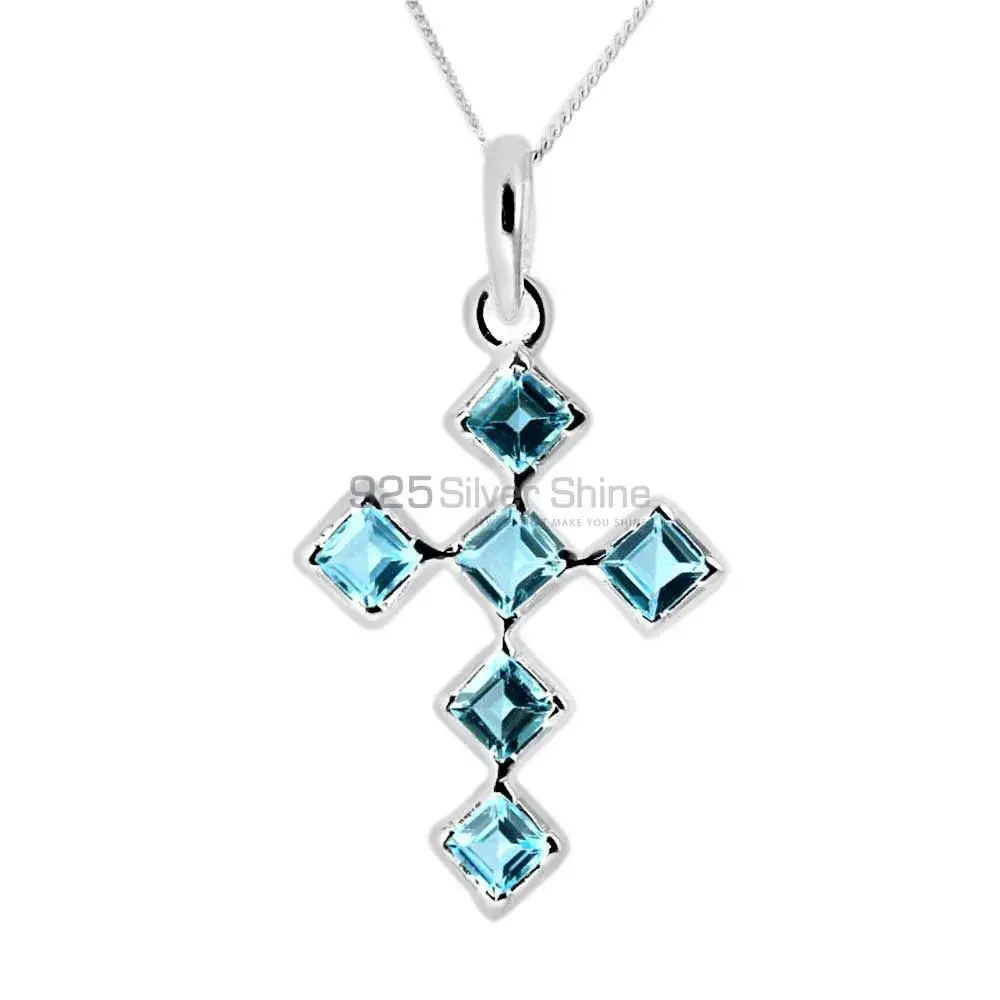 Blue Topaz Gemstone Handmade Pendants In Solid Sterling Silver Jewelry 925SP228-1_0