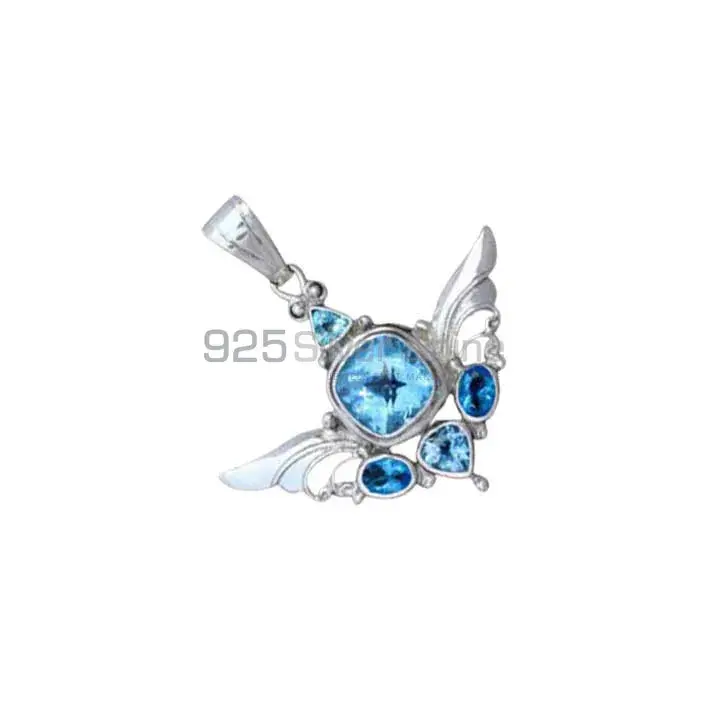 High Quality Blue Topaz Gemstone Handmade Pendants In Solid Sterling Silver Jewelry 925SSP360