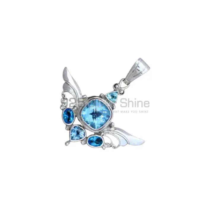 Blue Topaz Gemstone Handmade Pendants In Solid Sterling Silver Jewelry 925SSP360_1