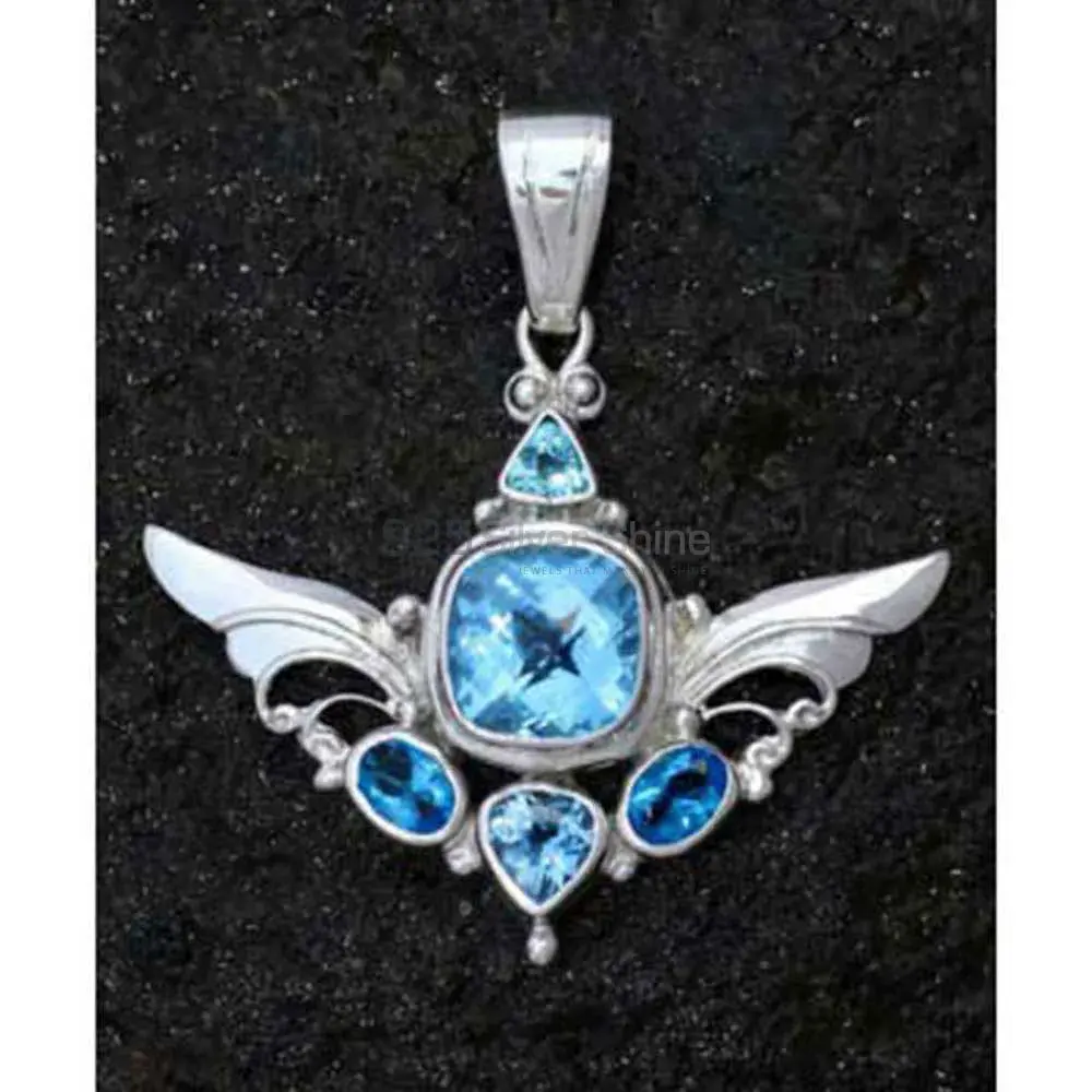 Blue Topaz Gemstone Handmade Pendants In Solid Sterling Silver Jewelry 925SSP360_2