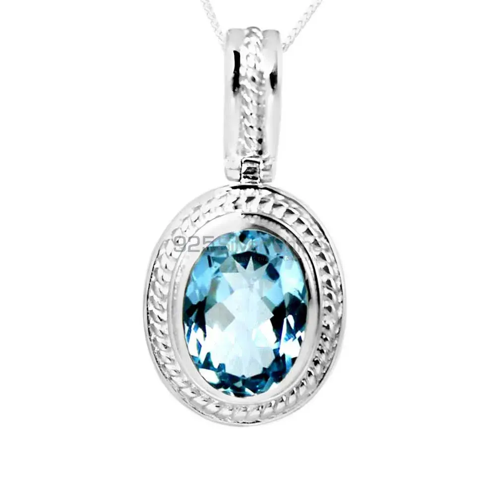 High Quality Blue Topaz Gemstone Pendants Suppliers In 925 Fine Silver Jewelry 925SP235-2