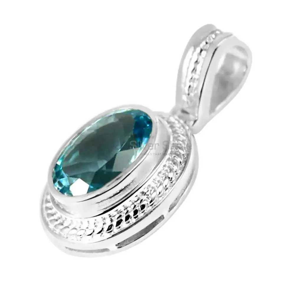 High Quality Blue Topaz Gemstone Pendants Suppliers In 925 Fine Silver Jewelry 925SP235-2_0