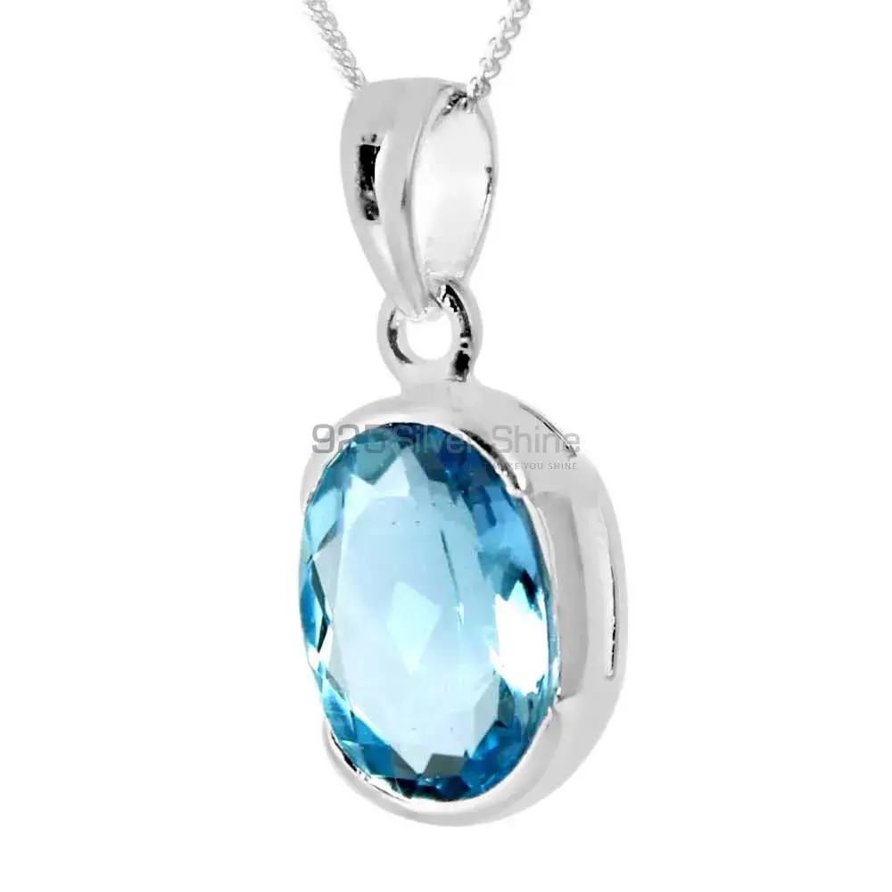 High Quality Blue Topaz Gemstone Pendants Suppliers In 925 Fine Silver Jewelry 925SP251-1