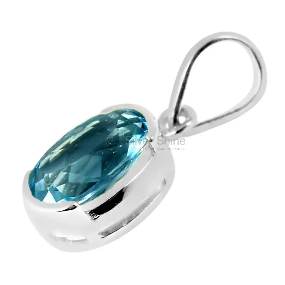 High Quality Blue Topaz Gemstone Pendants Suppliers In 925 Fine Silver Jewelry 925SP251-1_0