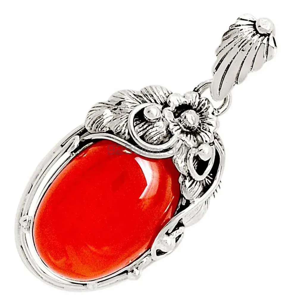 High Quality Carnelian Gemstone Pendants Suppliers In 925 Fine Silver Jewelry 925SP102-1_1