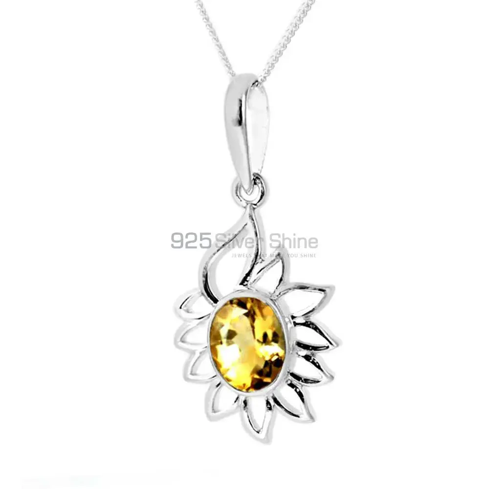 High Quality Citrine Gemstone Pendants Exporters In 925 Solid Silver Jewelry 925SP218-1